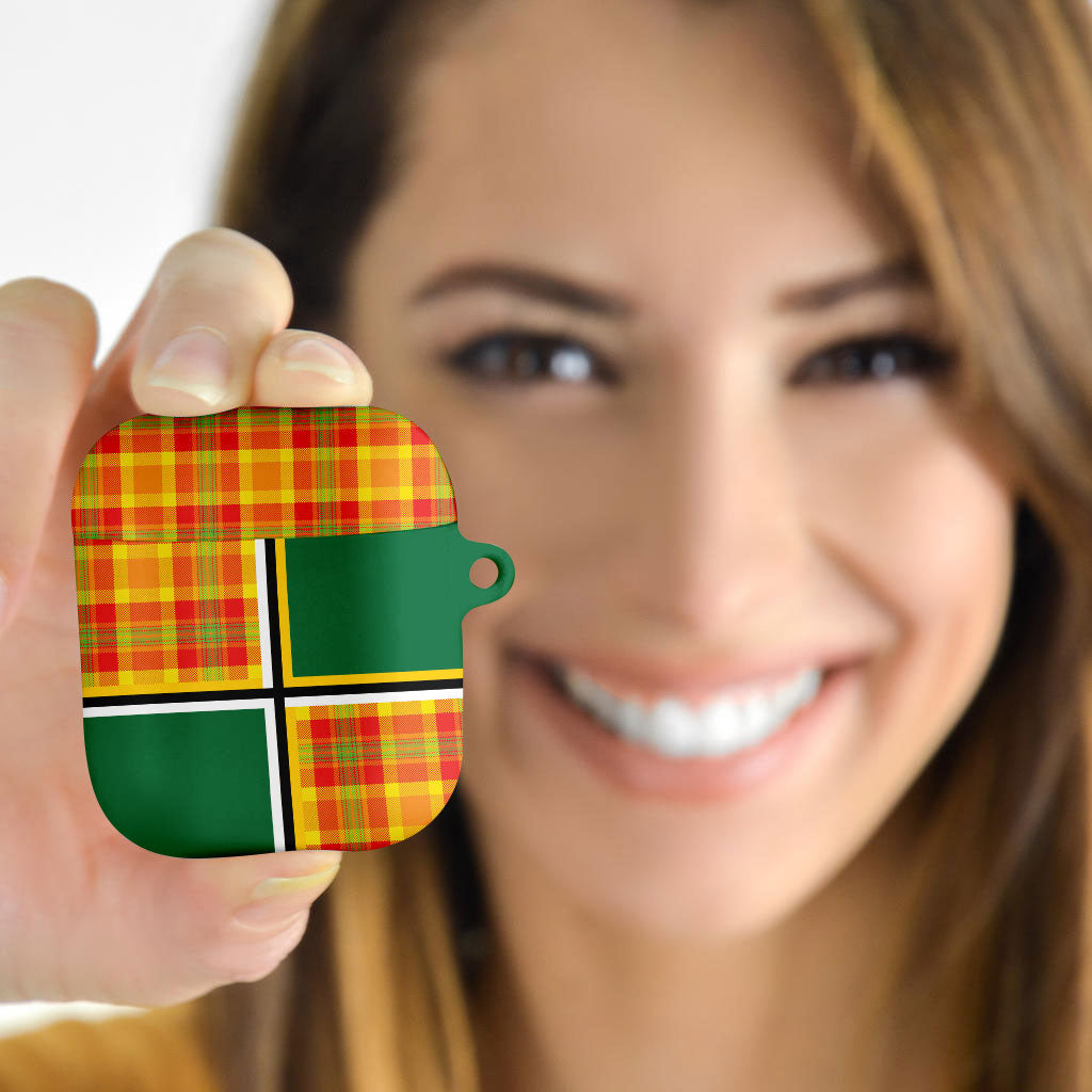 Dominica Creole Day AirPods Case Coat Of Arms Madras Plaid Pattern