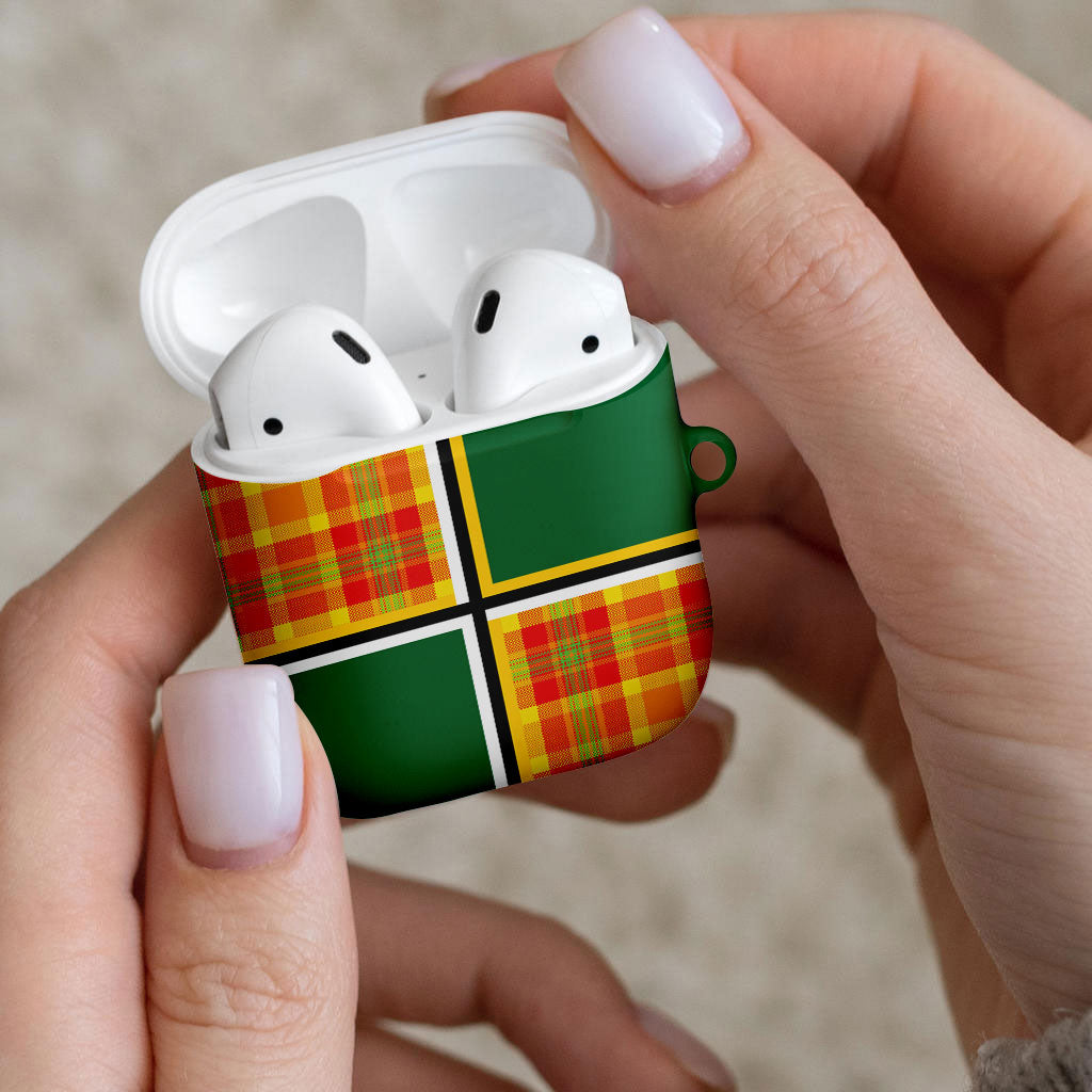 Dominica Creole Day AirPods Case Coat Of Arms Madras Plaid Pattern