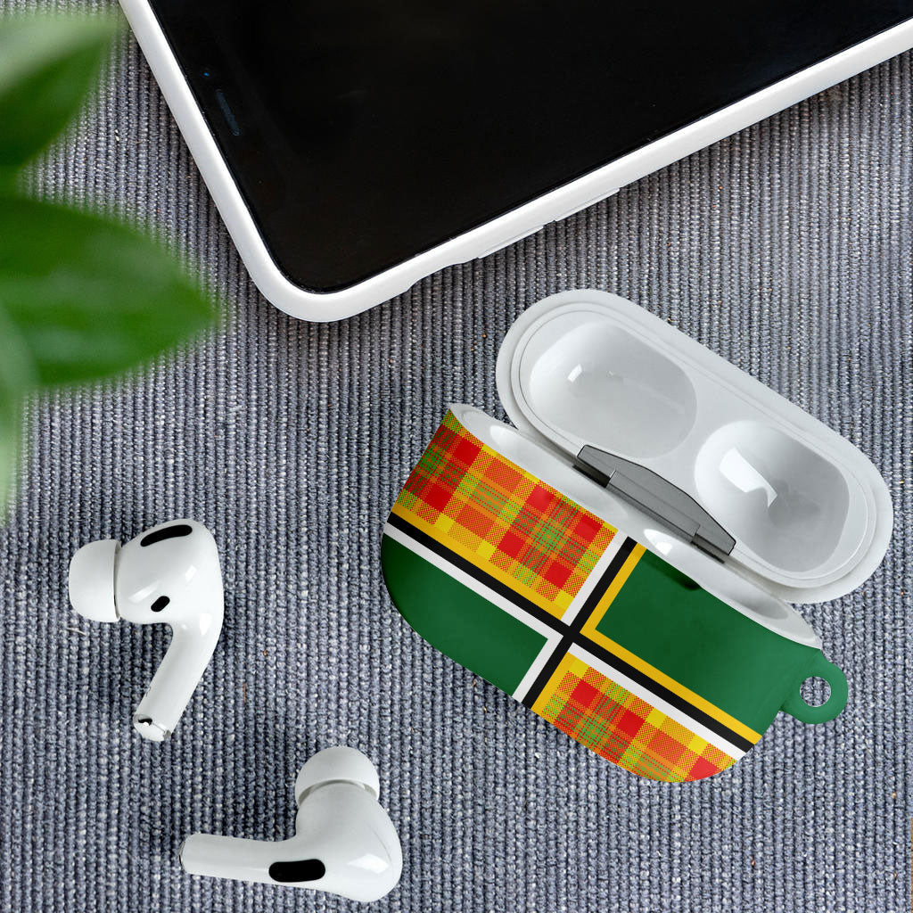 Dominica Creole Day AirPods Case Coat Of Arms Madras Plaid Pattern