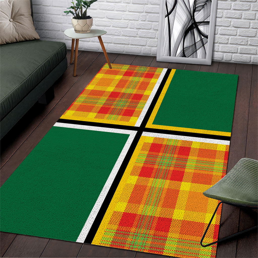 Dominica Creole Day Area Rug Coat Of Arms Madras Plaid Pattern