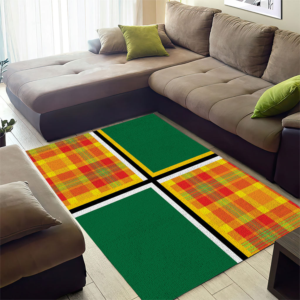 Dominica Creole Day Area Rug Coat Of Arms Madras Plaid Pattern