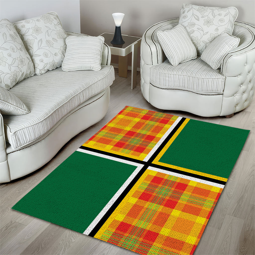 Dominica Creole Day Area Rug Coat Of Arms Madras Plaid Pattern