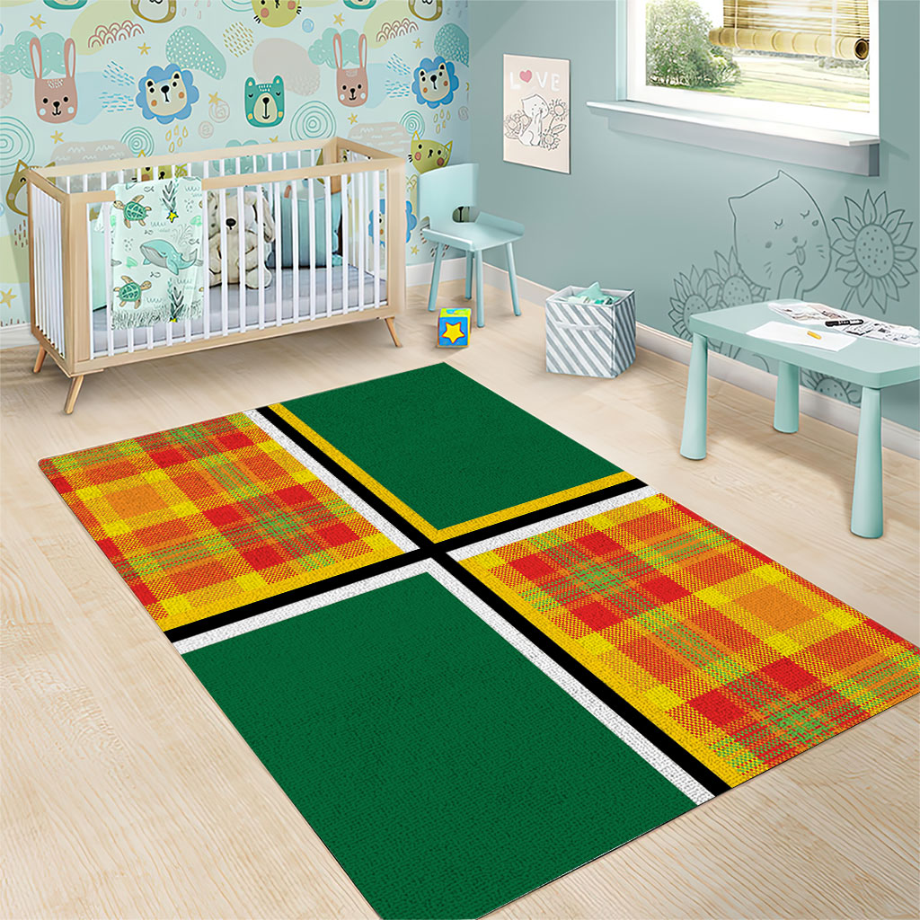 Dominica Creole Day Area Rug Coat Of Arms Madras Plaid Pattern