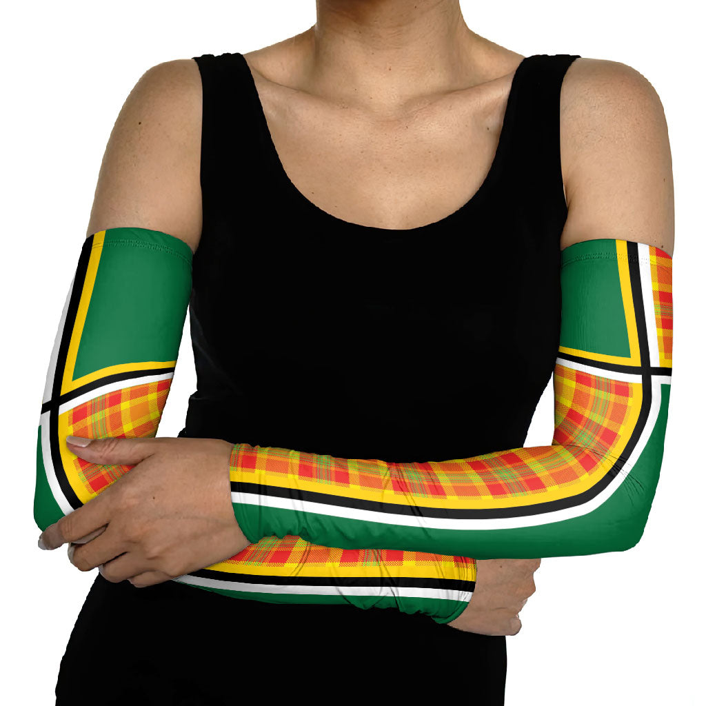 Dominica Creole Day Arm Sleeves Coat Of Arms Madras Plaid Pattern