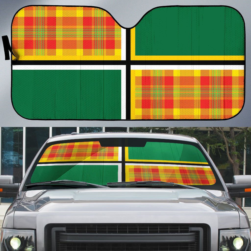 Dominica Creole Day Auto Sun Shade Coat Of Arms Madras Plaid Pattern