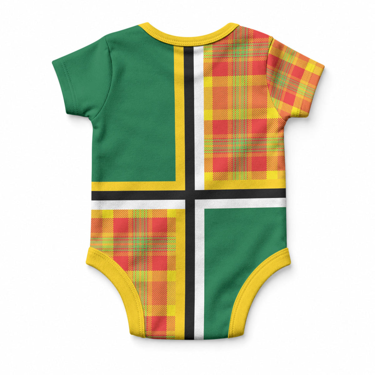 Dominica Creole Day Baby Onesie Coat Of Arms Madras Plaid Pattern