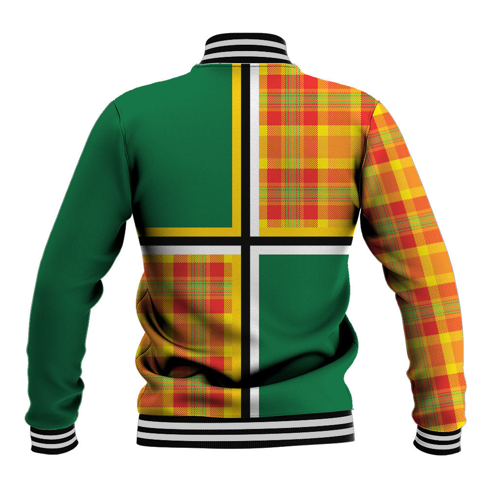 Dominica Creole Day Baseball Jacket Coat Of Arms Madras Plaid Pattern