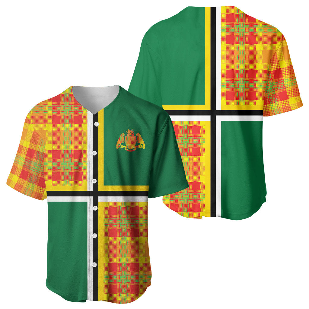 Dominica Creole Day Baseball Jersey Coat Of Arms Madras Plaid Pattern