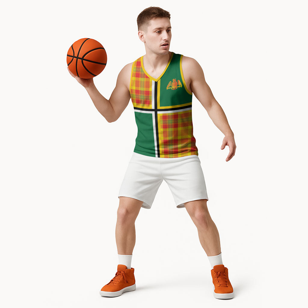 Dominica Creole Day Basketball Jersey Coat Of Arms Madras Plaid Pattern