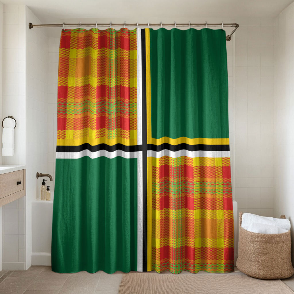 Dominica Creole Day Bathroom Set Coat Of Arms Madras Plaid Pattern