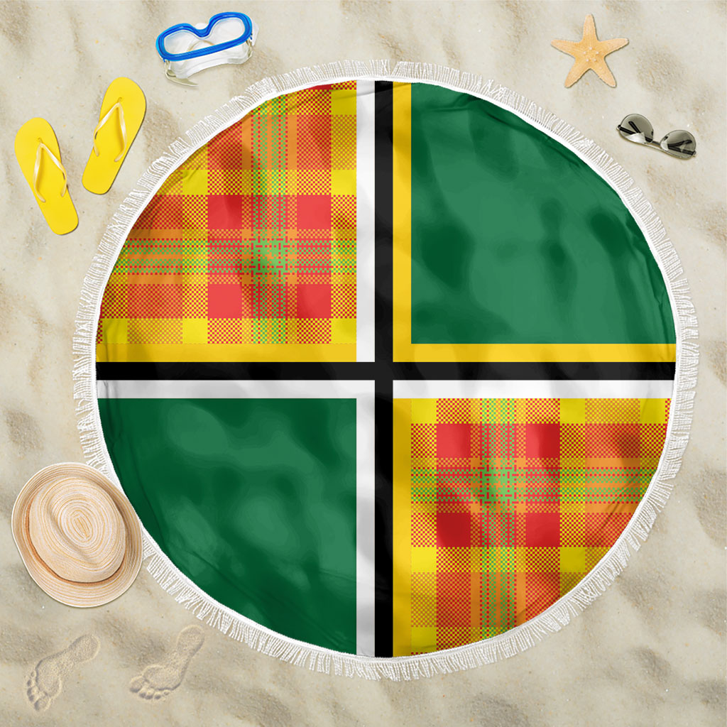 Dominica Creole Day Beach Blanket Coat Of Arms Madras Plaid Pattern