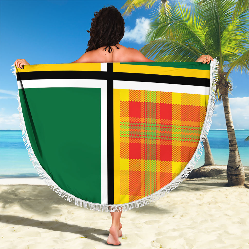Dominica Creole Day Beach Blanket Coat Of Arms Madras Plaid Pattern
