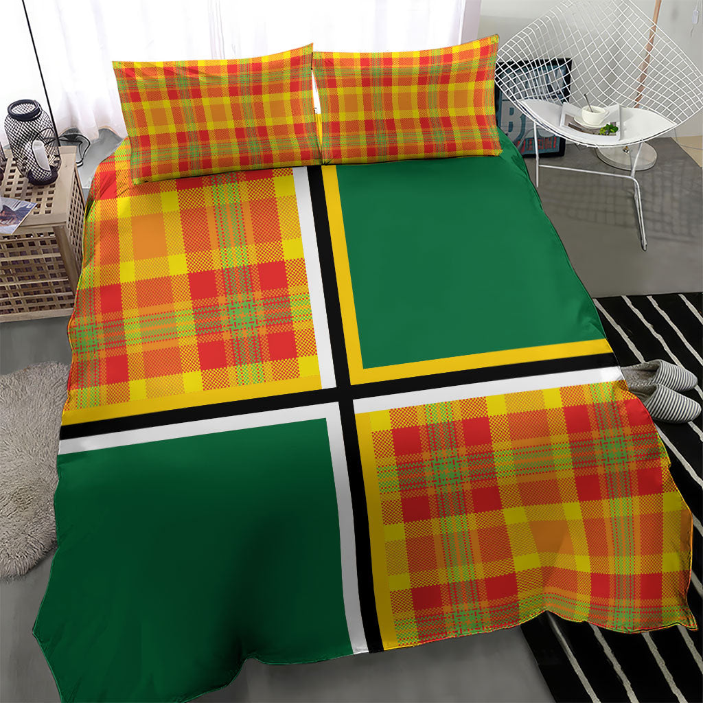 Dominica Creole Day Bedding Set Coat Of Arms Madras Plaid Pattern