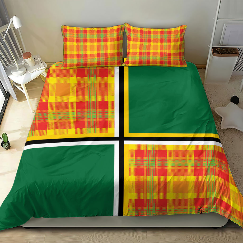 Dominica Creole Day Bedding Set Coat Of Arms Madras Plaid Pattern