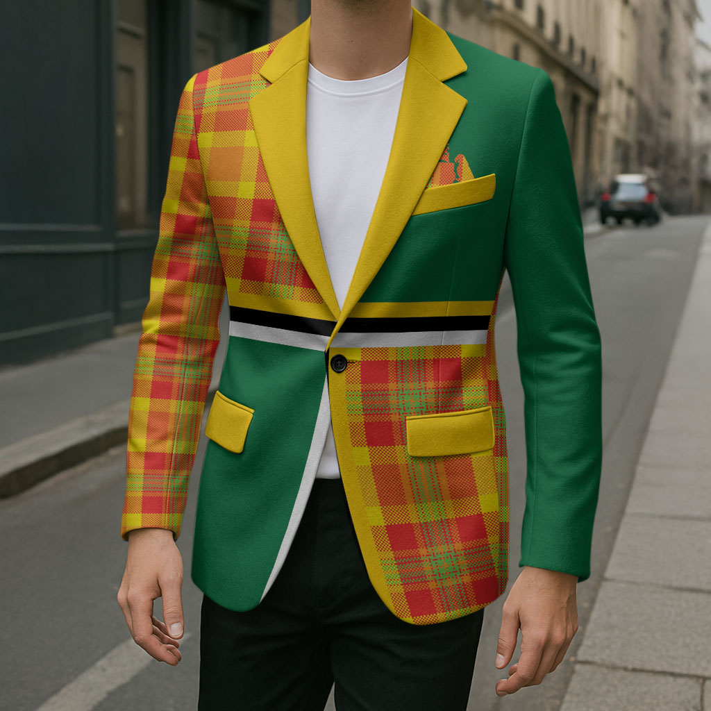 Dominica Creole Day Blazer Coat Of Arms Madras Plaid Pattern