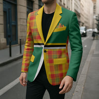 Dominica Creole Day Blazer Coat Of Arms Madras Plaid Pattern