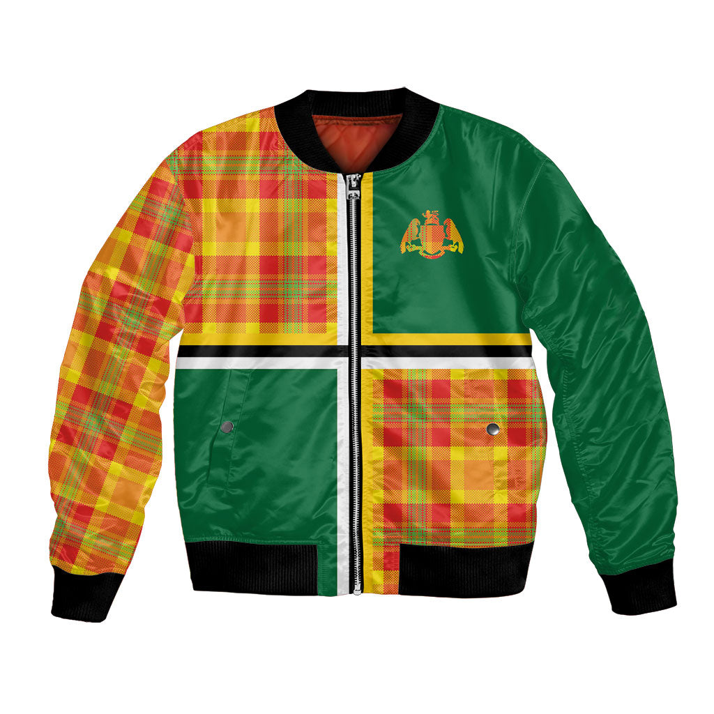 Dominica Creole Day Bomber Jacket Coat Of Arms Madras Plaid Pattern