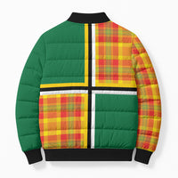 Dominica Creole Day Bomber Puffer Jacket Coat Of Arms Madras Plaid Pattern