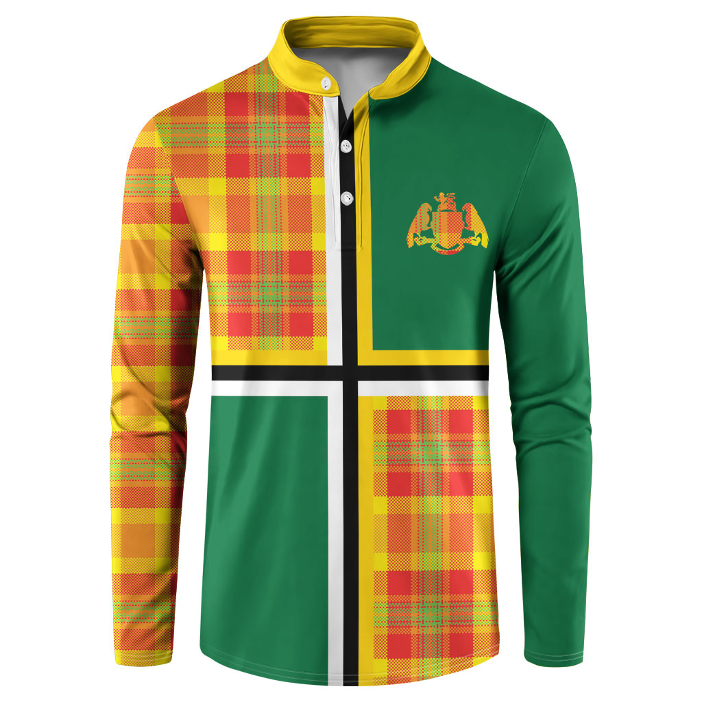 Dominica Creole Day Button Sweatshirt Coat Of Arms Madras Plaid Pattern