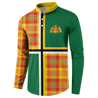 Dominica Creole Day Button Sweatshirt Coat Of Arms Madras Plaid Pattern