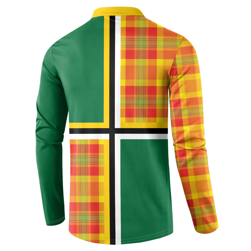 Dominica Creole Day Button Sweatshirt Coat Of Arms Madras Plaid Pattern