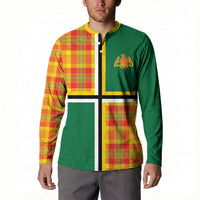 Dominica Creole Day Button Sweatshirt Coat Of Arms Madras Plaid Pattern