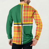Dominica Creole Day Button Sweatshirt Coat Of Arms Madras Plaid Pattern