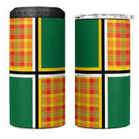 Dominica Creole Day 4 in 1 Can Cooler Tumbler Coat Of Arms Madras Plaid Pattern