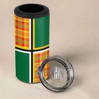 Dominica Creole Day 4 in 1 Can Cooler Tumbler Coat Of Arms Madras Plaid Pattern