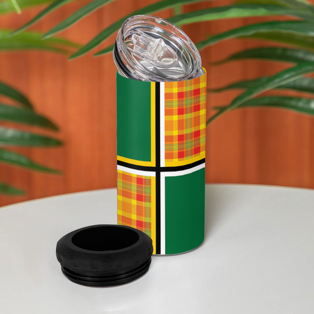 Dominica Creole Day 4 in 1 Can Cooler Tumbler Coat Of Arms Madras Plaid Pattern