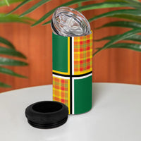 Dominica Creole Day 4 in 1 Can Cooler Tumbler Coat Of Arms Madras Plaid Pattern