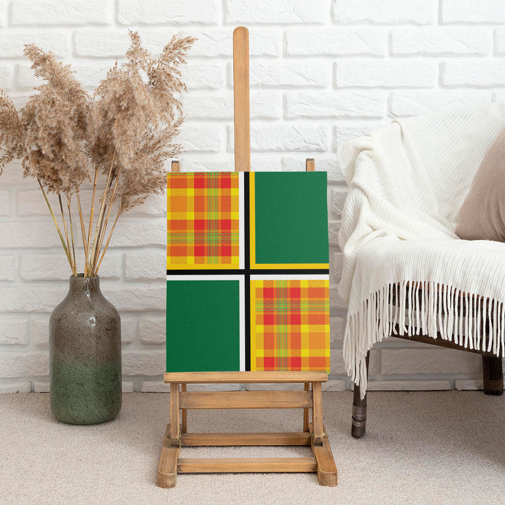 Dominica Creole Day Canvas Wall Art Coat Of Arms Madras Plaid Pattern
