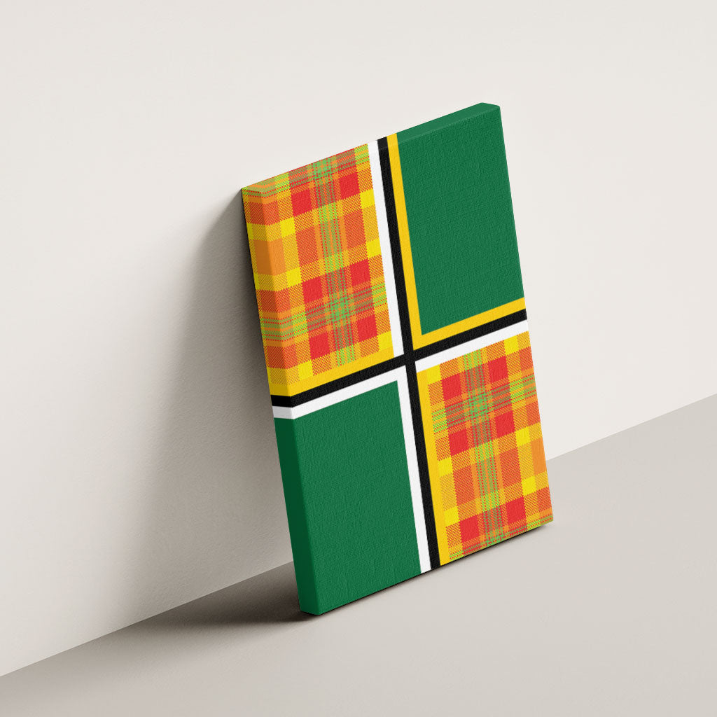 Dominica Creole Day Canvas Wall Art Coat Of Arms Madras Plaid Pattern