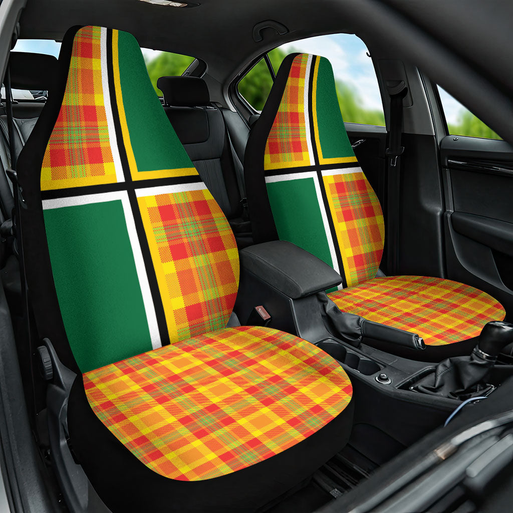 Dominica Creole Day Car Seat Cover Coat Of Arms Madras Plaid Pattern