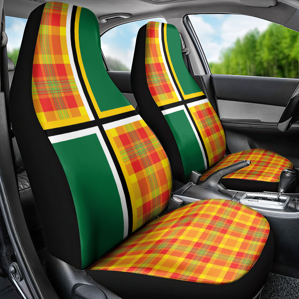 Dominica Creole Day Car Seat Cover Coat Of Arms Madras Plaid Pattern