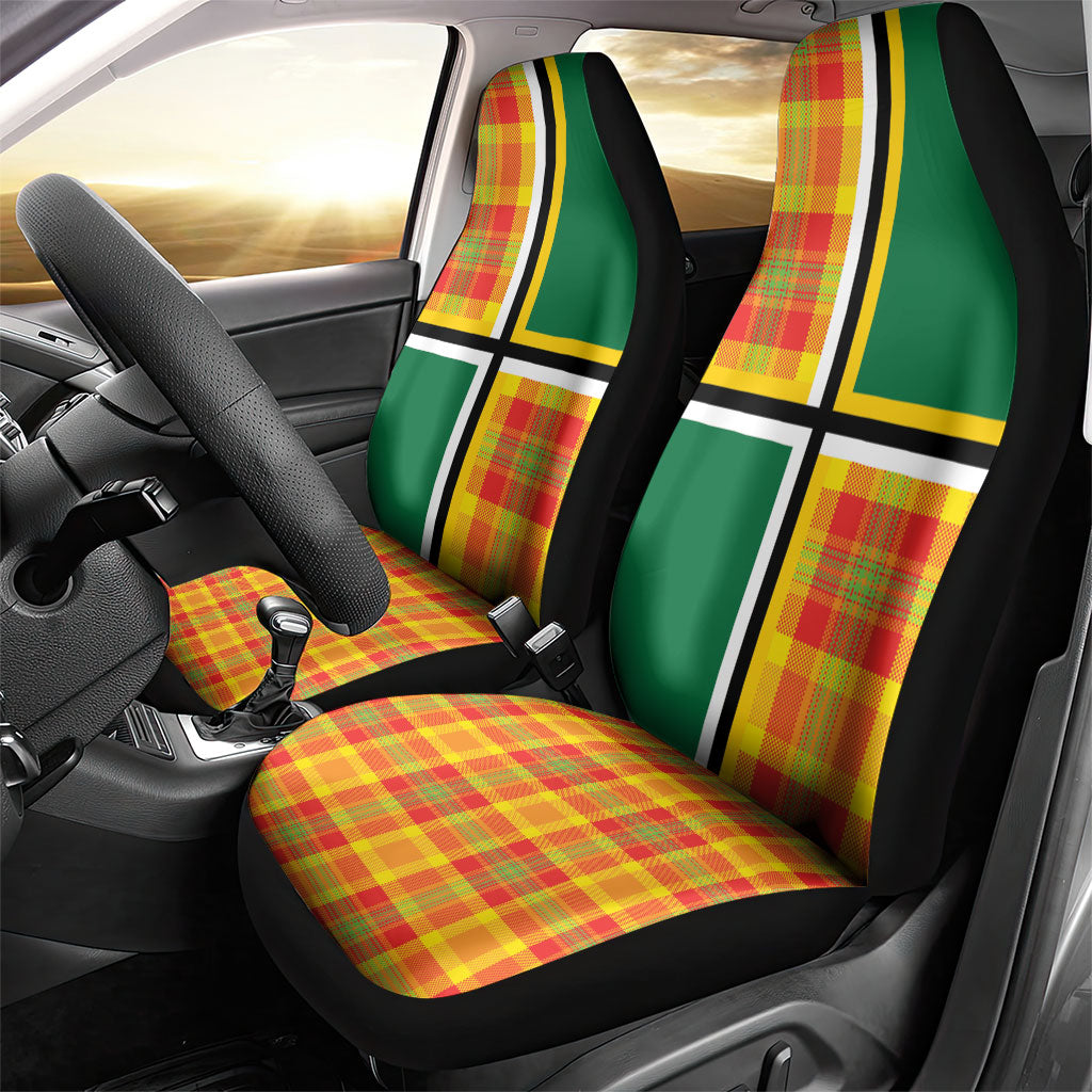 Dominica Creole Day Car Seat Cover Coat Of Arms Madras Plaid Pattern