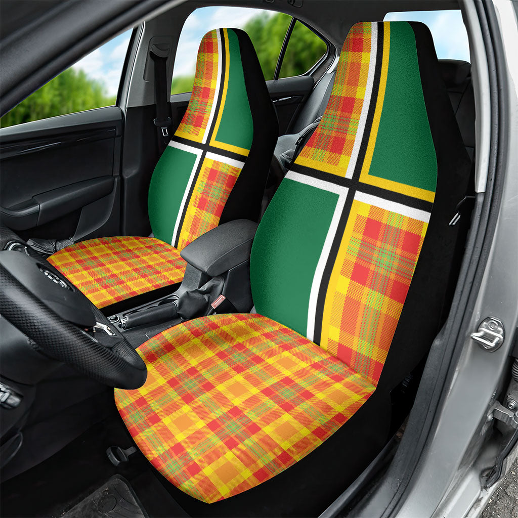 Dominica Creole Day Car Seat Cover Coat Of Arms Madras Plaid Pattern