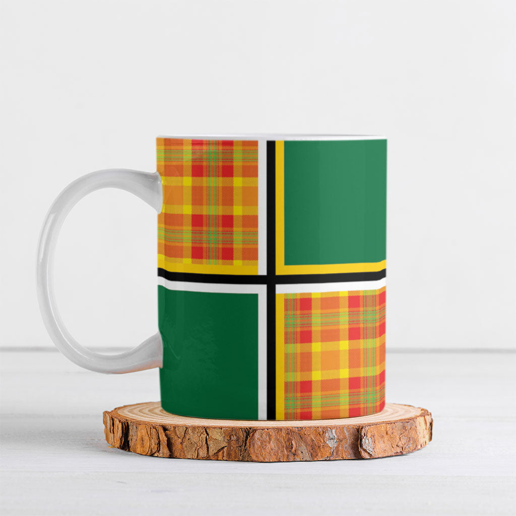 Dominica Creole Day Ceramic Mug Coat Of Arms Madras Plaid Pattern
