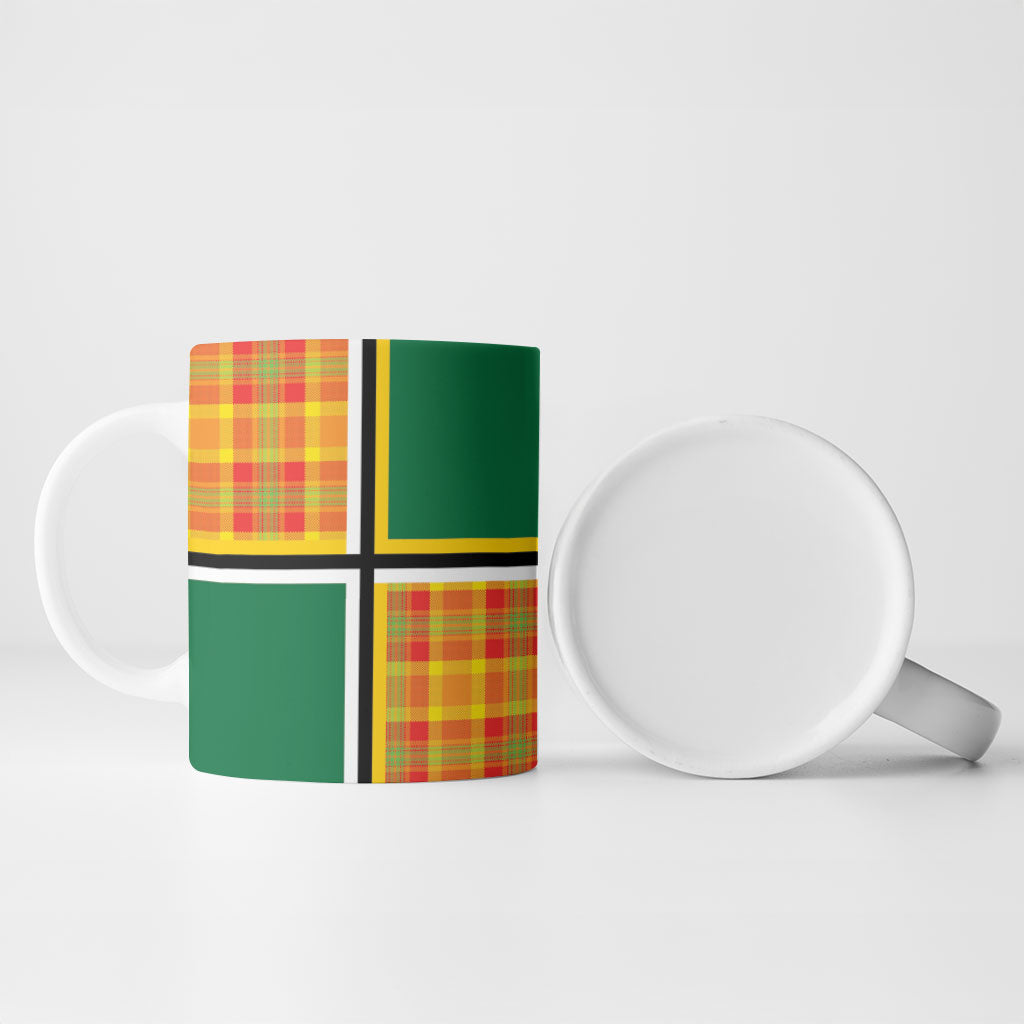 Dominica Creole Day Ceramic Mug Coat Of Arms Madras Plaid Pattern