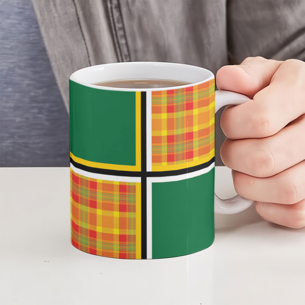 Dominica Creole Day Ceramic Mug Coat Of Arms Madras Plaid Pattern
