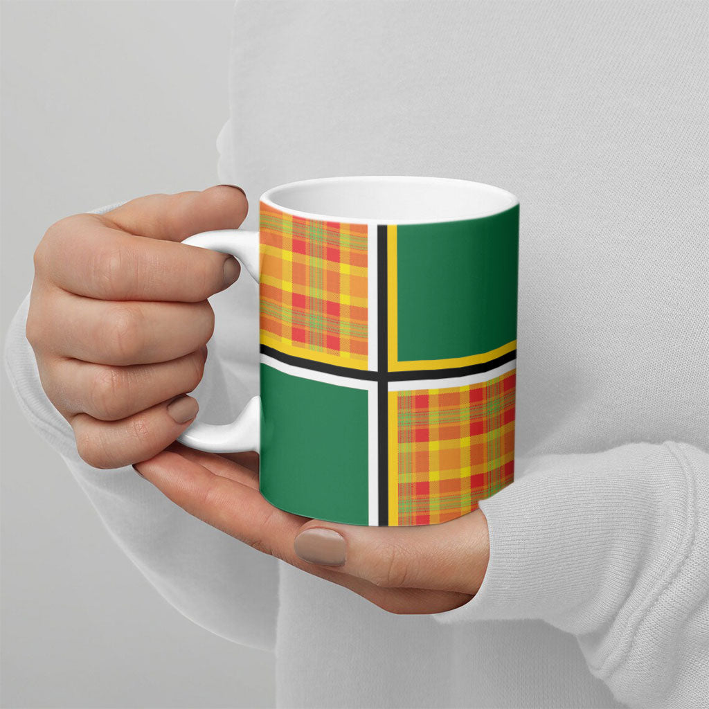 Dominica Creole Day Ceramic Mug Coat Of Arms Madras Plaid Pattern