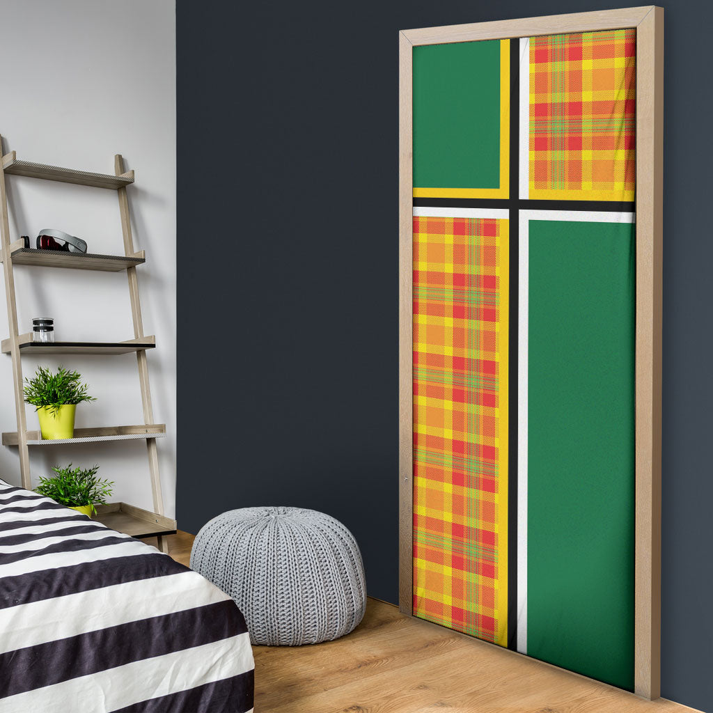 Dominica Creole Day Door Cover Coat Of Arms Madras Plaid Pattern