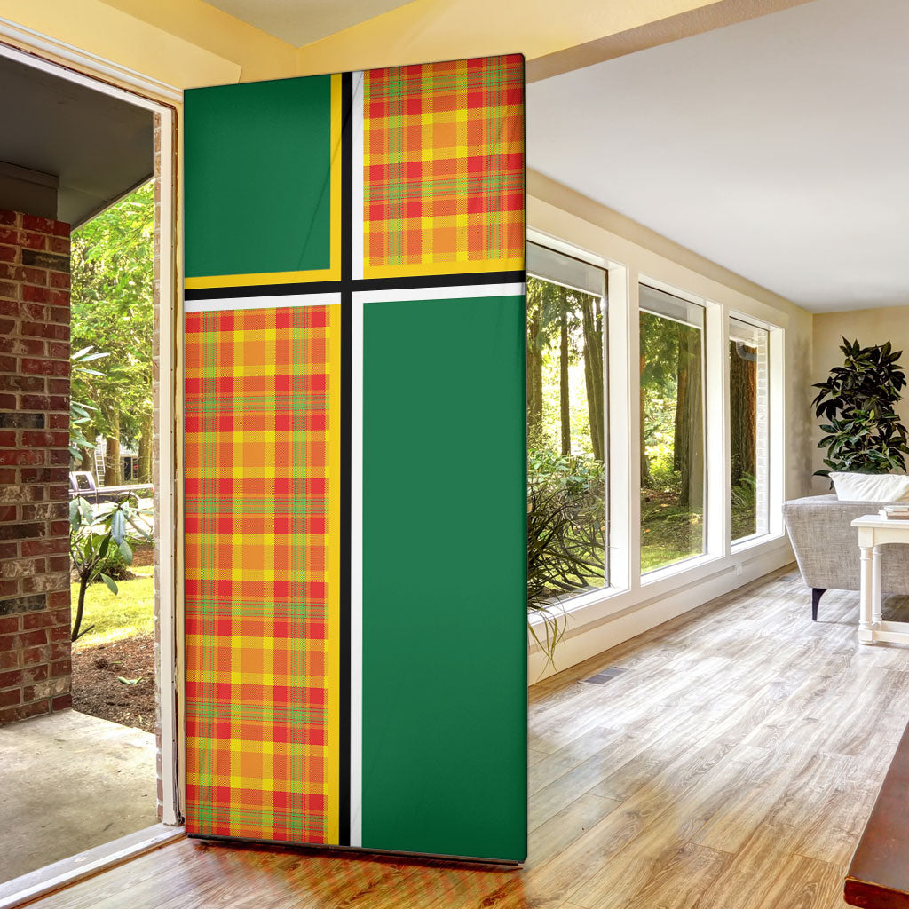 Dominica Creole Day Door Cover Coat Of Arms Madras Plaid Pattern