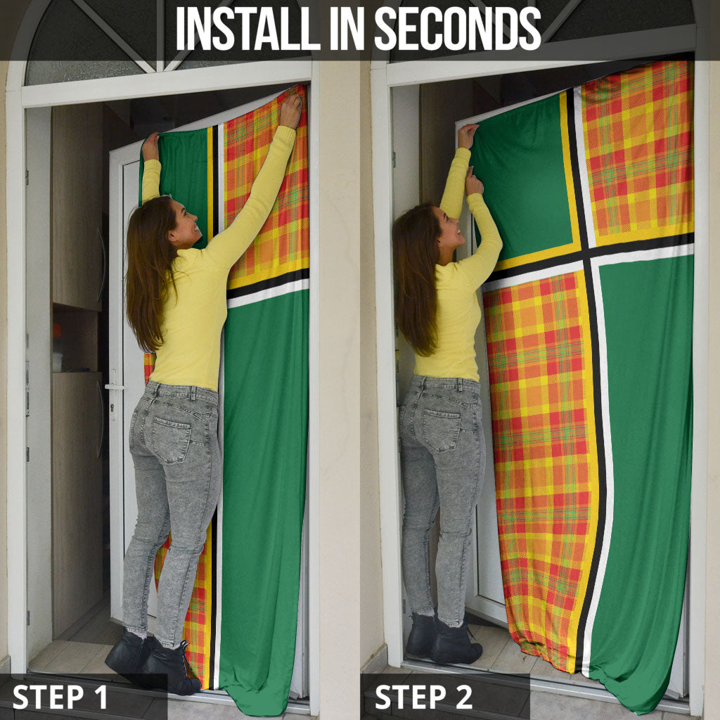 Dominica Creole Day Door Cover Coat Of Arms Madras Plaid Pattern
