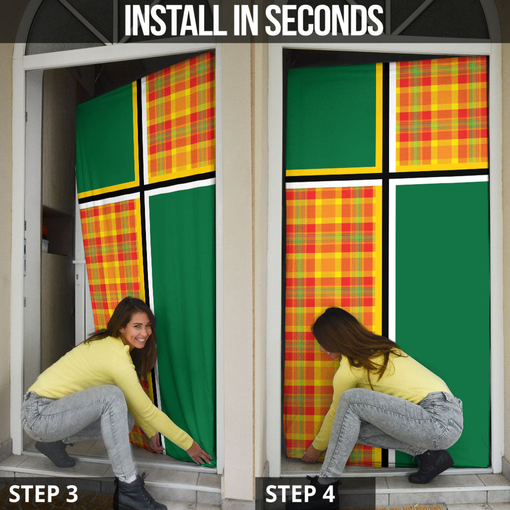 Dominica Creole Day Door Cover Coat Of Arms Madras Plaid Pattern