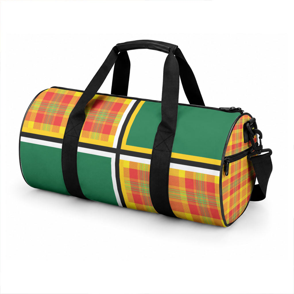 Dominica Creole Day Duffle Bag Coat Of Arms Madras Plaid Pattern