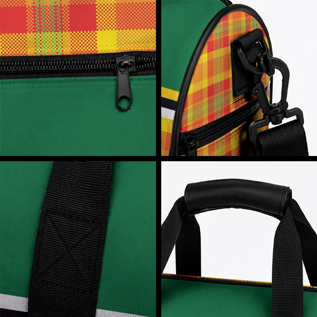 Dominica Creole Day Duffle Bag Coat Of Arms Madras Plaid Pattern