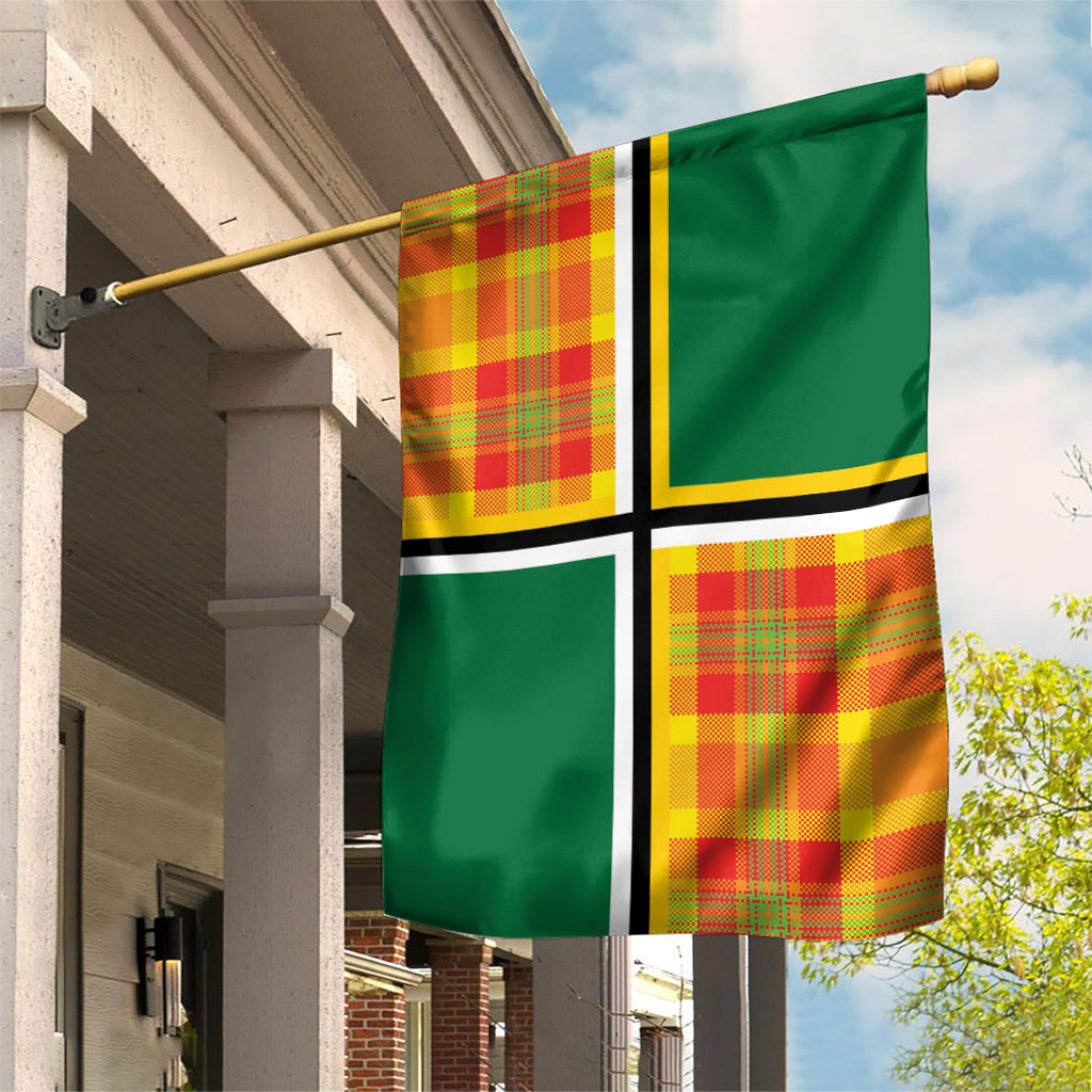 Dominica Creole Day Garden Flag Coat Of Arms Madras Plaid Pattern