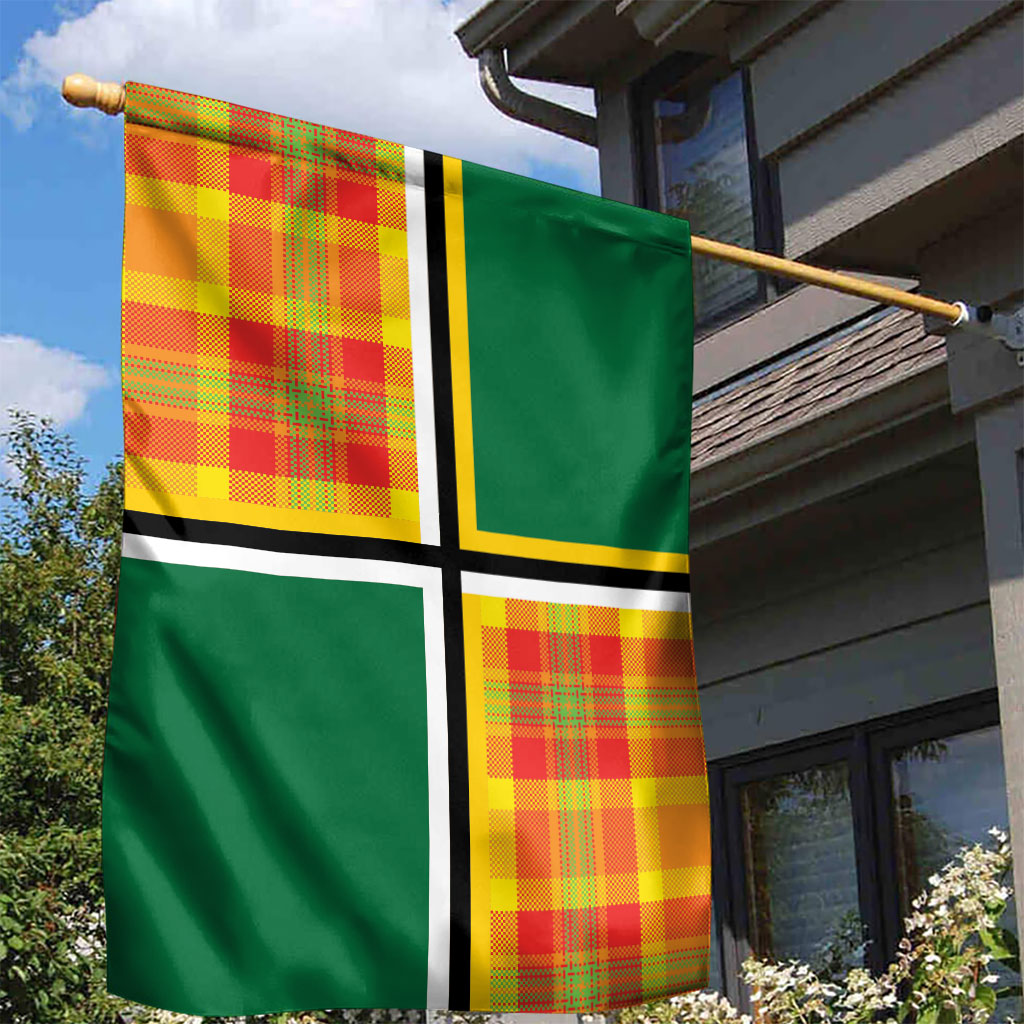 Dominica Creole Day Garden Flag Coat Of Arms Madras Plaid Pattern