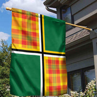 Dominica Creole Day Garden Flag Coat Of Arms Madras Plaid Pattern